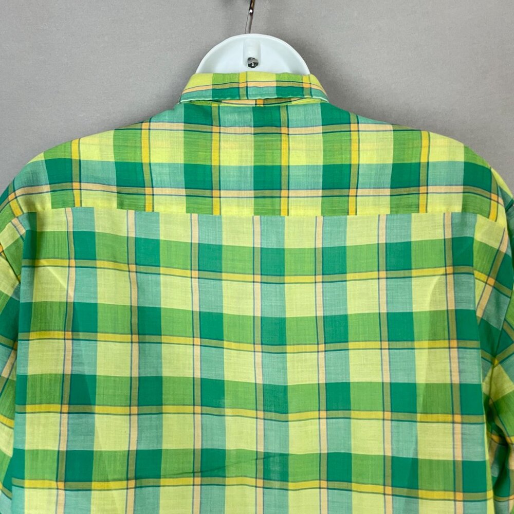 Vintage‎ Plaid Shirt DIY Crop Green Yellow FLAWS Lightweight Button-Up Crop Top - Picture 5 of 16
